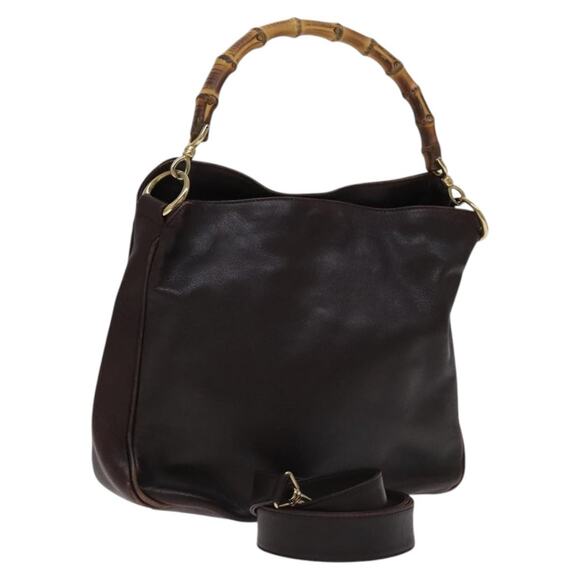GUCCI Bamboo Hand Bag Leather Brown Gold 001 1705 001 1705 - Picture 1 of 16